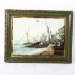 A coloured photographic print of Hastings yachts starting, framed, overall 23cm x 29cm