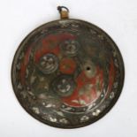 An Indian Damascus enamel shield, diameter 27cm (1 stud missing)