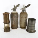 E THOMAS & WILLIAMS LTD - a Vintage miner's lamp, 2 Vintage soda syphons etc