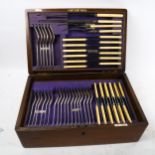 WALKER & HALL - canteen of silver plated cutlery for 12 people, 76 pieces, in a 3-tier fitted oak