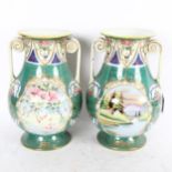 A pair of Japanese porcelain 2-handled vases, with painted and gilded decoration, height 28.5cm