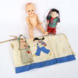 A mid-20th century Chinese doll and puppet, and an English 1950s celluloid doll (3)