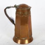 A Keswick School of Industrial Art Art Nouveau copper-lidded jug, with stylised decoration and