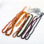 8 various bead necklaces, including amber, agate etc