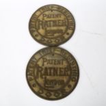 2 large brass patent thief resisting door plaques, by Ratner of London, diameter 20cm (2) No