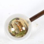 A Chinese walking stick with internally painted glass globe handle, handle diameter approx 7.5cm