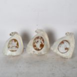 3 early 19th century conch shells with relief carved Classical cameo panels, largest length 15cm A