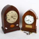 2 early 20th century lancet-top mantel clocks, including Ansonia, largest height 32cm (2)