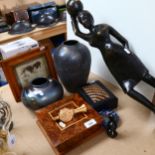 A carved wood study of an African lady, signed Simeon to the base, a burr-walnut box, a Maltese