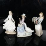 3 Lladro porcelain figures, including girl holding turkey, height 25cm (3) Princess figure has re-