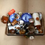 A collection of Copenhagen Christmas plates, a Sussex Ware salt glaze money box, a Sunderland lustre