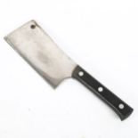 A stainless steel meat cleaver, by F Dick, with ebonised handle, blade length 21cm