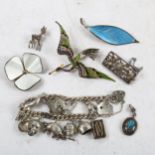 DAVID ANDERSEN, NORWAY - a silver-gilt and blue enamel leaf design brooch, a Norwegian sterling