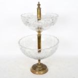 A French Empire style brass and moulded glass 2-tier table centre bowl, height 50cm