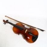 A modern violin and bow, in hardshell case