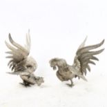 A pair of small silver plated table pheasants