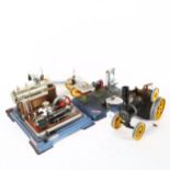 A Wilesco of Germany steam engine toy electric light, and steam engine kit, also included are 2
