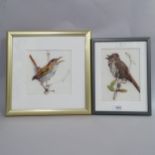 Carolyn Hong, 2 oils on opaque glass, birds studies, largest 18cm x 18cm, framed, Canada Studio