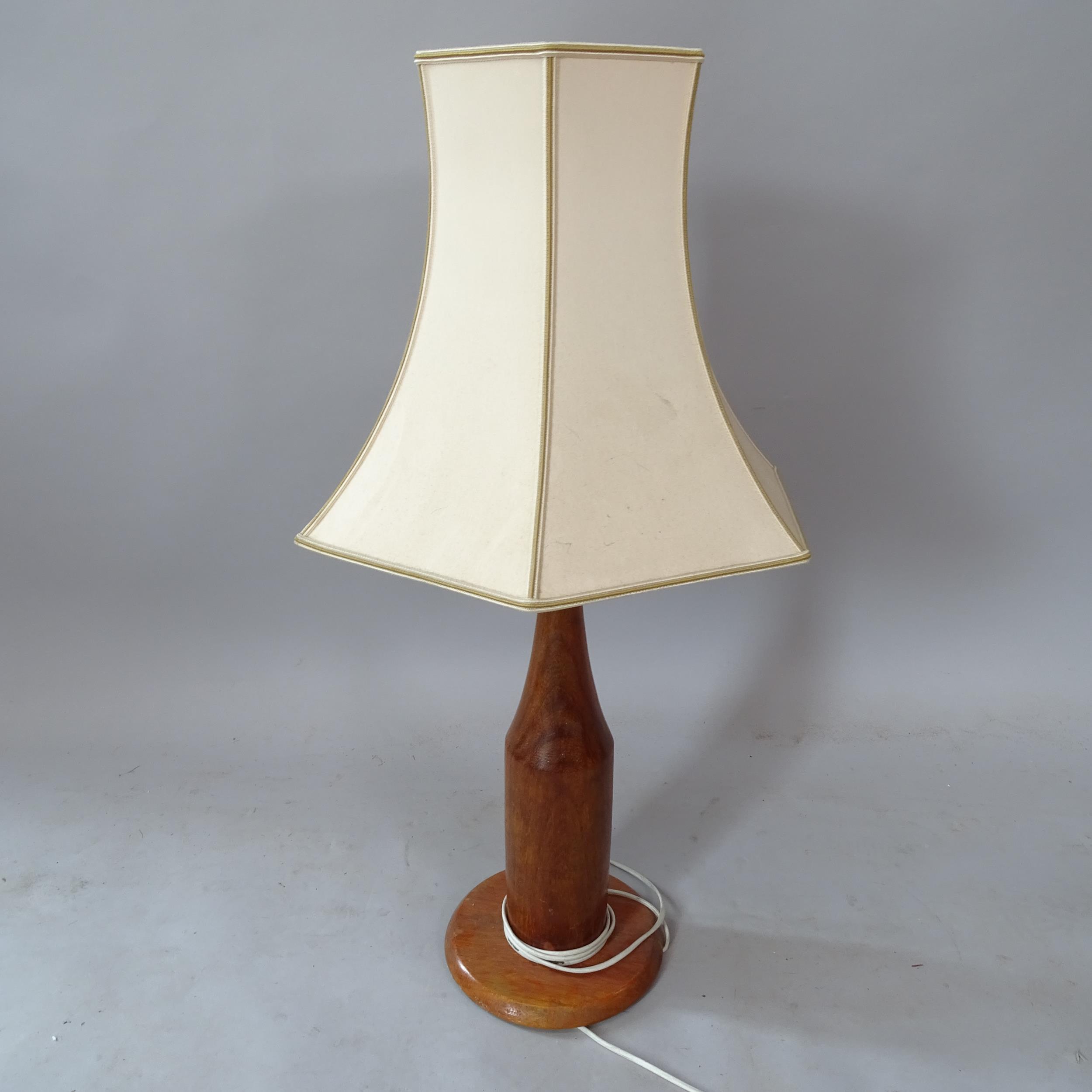 A Vintage mahogany table lamp and shade, height overall 76cm