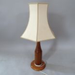 A Vintage mahogany table lamp and shade, height overall 76cm