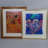 2 colour screenprints, abstract compositions, both indistinctly signed, framed (2)