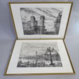 A pair of etchings, views of Florence and Genoa, signed in pencil, plate 37cm x 49cm, framed Light