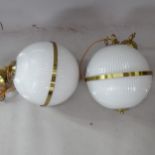 A pair of Parisian globe ceiling lights, D32cm 1 lamp has a distorted centre column which may