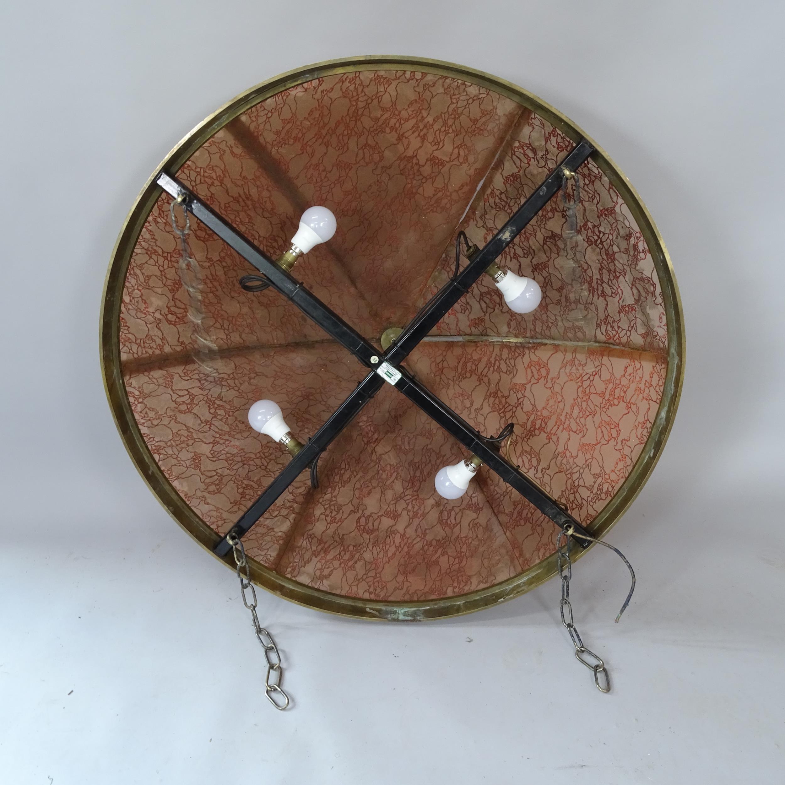 A French Art Deco ceiling light with brass frame and peach glass bowl, D95cm - Image 2 of 2