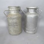 2 French galvanised metal milk churns, 38cm x 52cm x 25cm