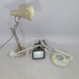 A mid-century anglepoise lamp, a jeweller's lamp, and another workbench lamp (3)