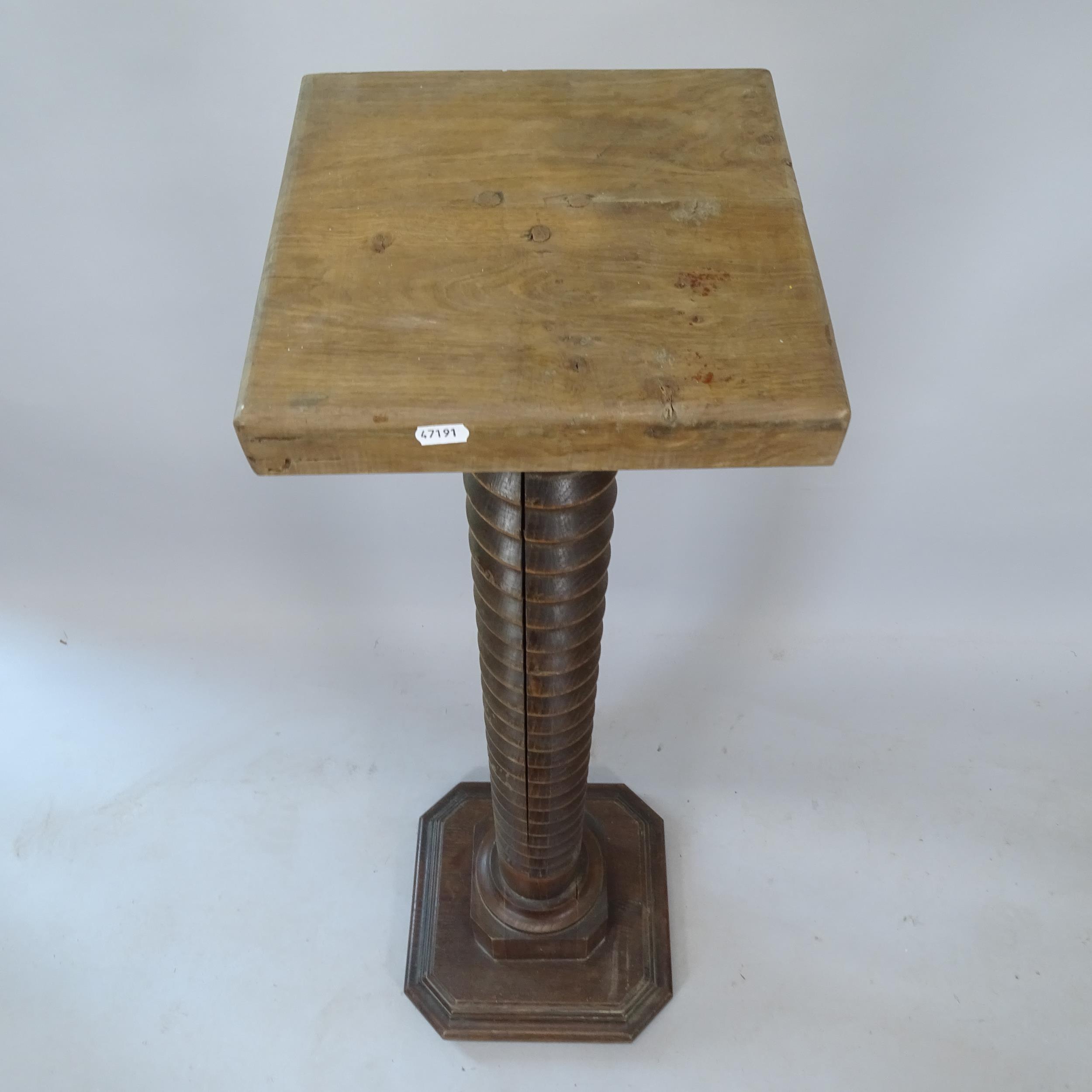 A French oak spiral turned pedestal, 38cm x 126cm - Image 2 of 2