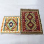 A Maimana Kilim mat, 79cm x 60cm, and a Chobi Kilim mat, 50cm x 50cm (2)