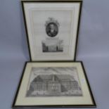 An 18th century monochrome engraving, Guy's Hospital For Incurables, and another, portrait of Robert