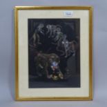 T Gregory Pearman, coloured pastels, monkeys and fruit, signed, 30cm x 22cm, framed Some very