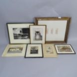 A group of pictures and prints, including Harwood Eve, etching and aquatint, near Boldon, 2/10,