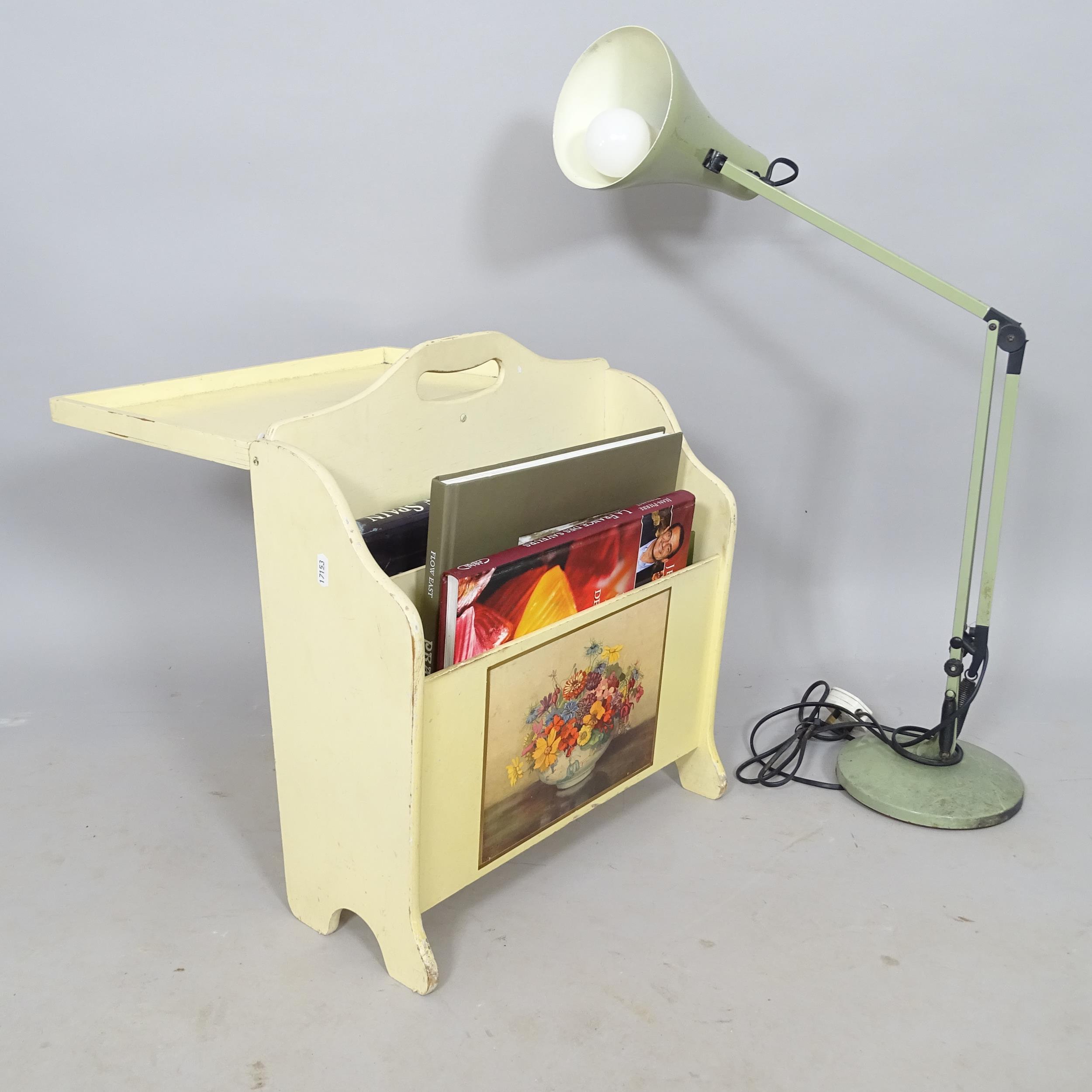 A mid-century anglepoise lamp, and magazine rack (2)