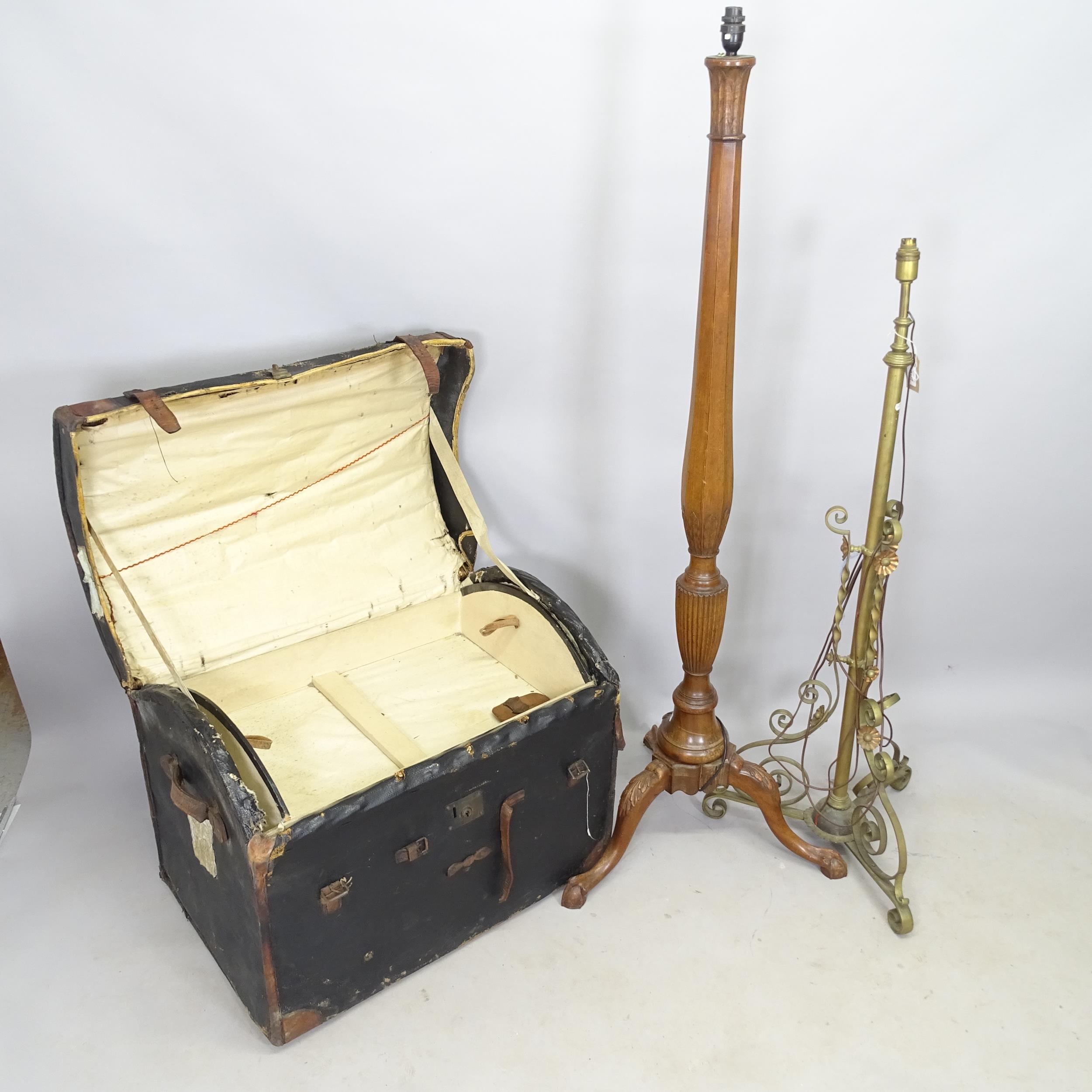 A Victorian leather-bound dome-top trunk with fitted tray, 77cm x 61cm x 55cm, a leather laundry box - Image 2 of 2