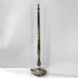 A black painted Chinese standard lamp, with chinoiserie decoration, height to bayonet 163cm