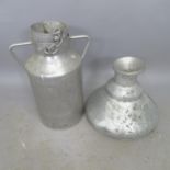 A galvanised milk churn, 40cm x 52cm, and a galvanised filter funnel, 40cm x 36cm