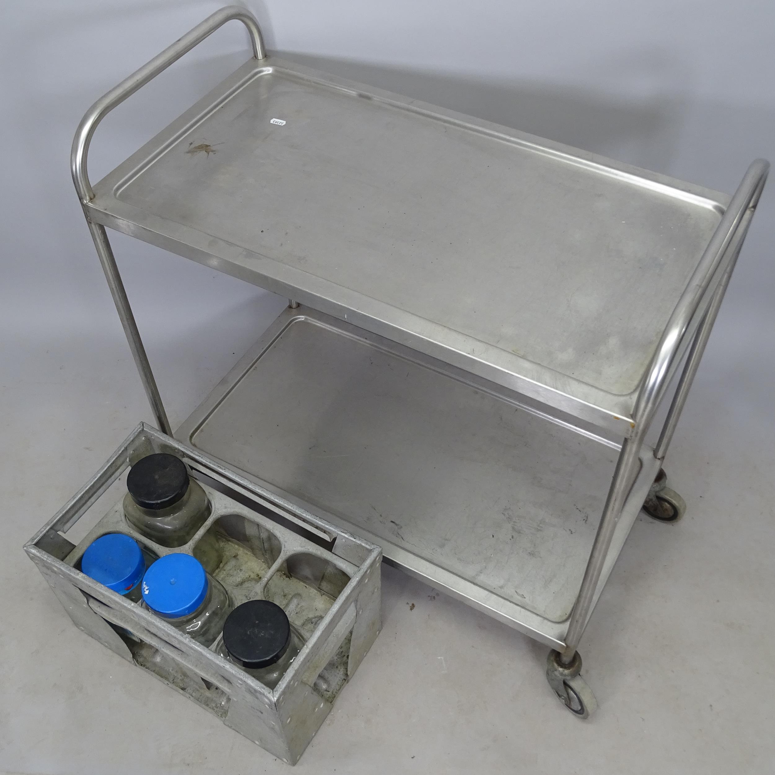 A stainless steel 2-tier metal trolley, 87cm x 92cm x 47cm, a galvanised metal crate, 52cm x 33cm - Image 2 of 2