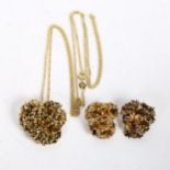 FLORA DANICA - a matching silver-gilt Parsley pattern pendant and a pair of clip-on earrings, cased