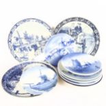 An Iden Pottery Rye plate, and various German blue and white plates, and other blue and white plates