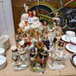 A collection of Victorian Staffordshire groups and figures, including Queen, 27.5cm