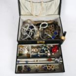 Various Vintage and other costume jewellery, earrings, necklaces and wristwatches, in a tray-