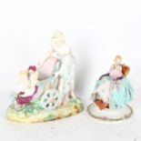 A Victorian porcelain table centre, a figure with children in a chariot on a naturalistic base, with