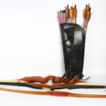 A Marksman stag bow by Les Howis, and 2 other bows, and a quantity of arrows