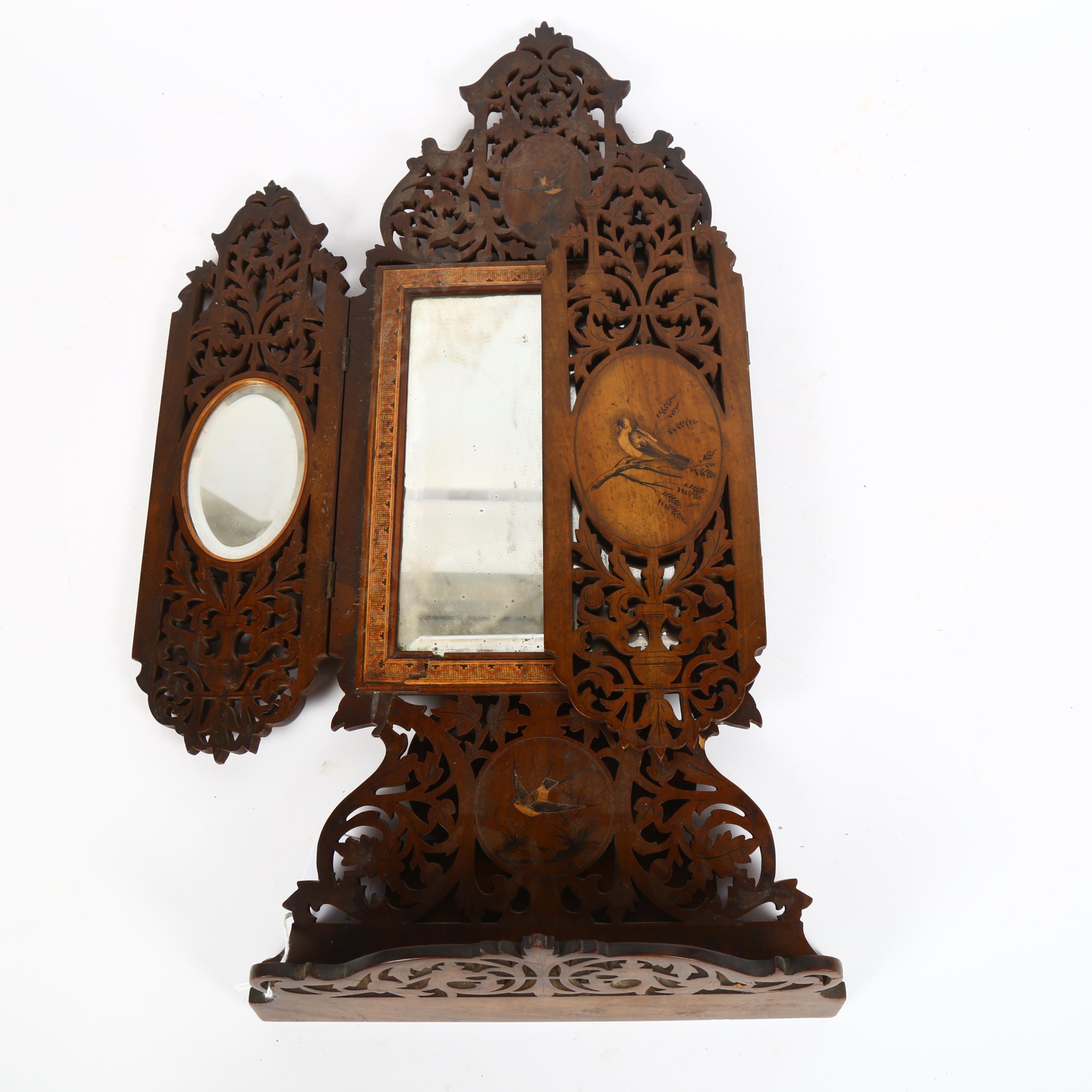 An Italian micro-mosaic inlaid bird dressing table mirror, height 42cm - Image 2 of 2