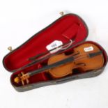 A miniature 4-string violin, in fitted case, length 24cm