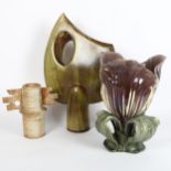 A large Art Nouveau Bretby floral jardiniere, and 2 pieces of Studio pottery marked Greenrigg,