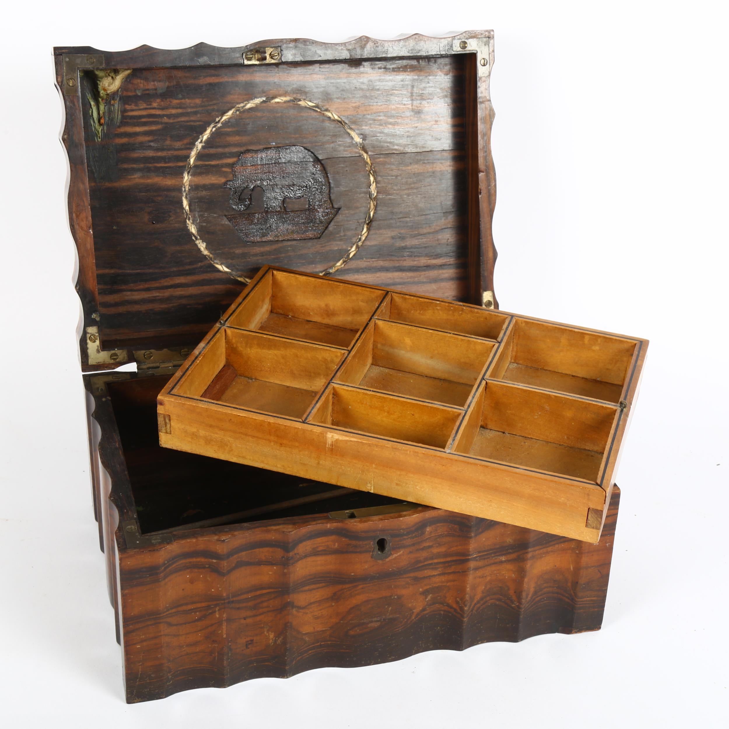 An Indian coromandel wood sewing box, shaped rectangular form with removeable insert, W26cm, - Image 2 of 2